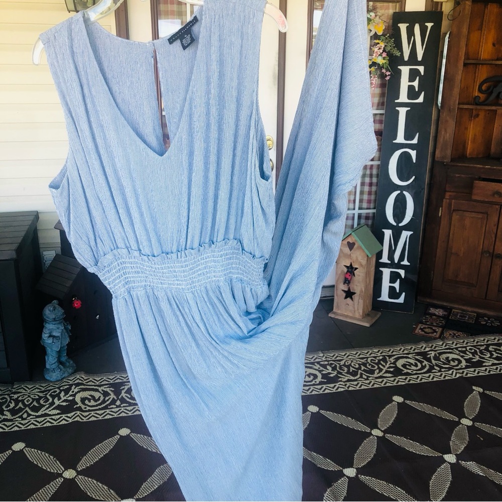 Grace Elements Women’s Silver Blue Pencil Stripe Sleeveless Jumpsuit Size XL - Picture 4 of 16